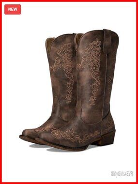Faux Leather Embroidered Snip Toe Mid Calf Casual Boots Low Heel